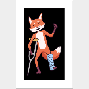 On crutches - cartoon fox Posters and Art